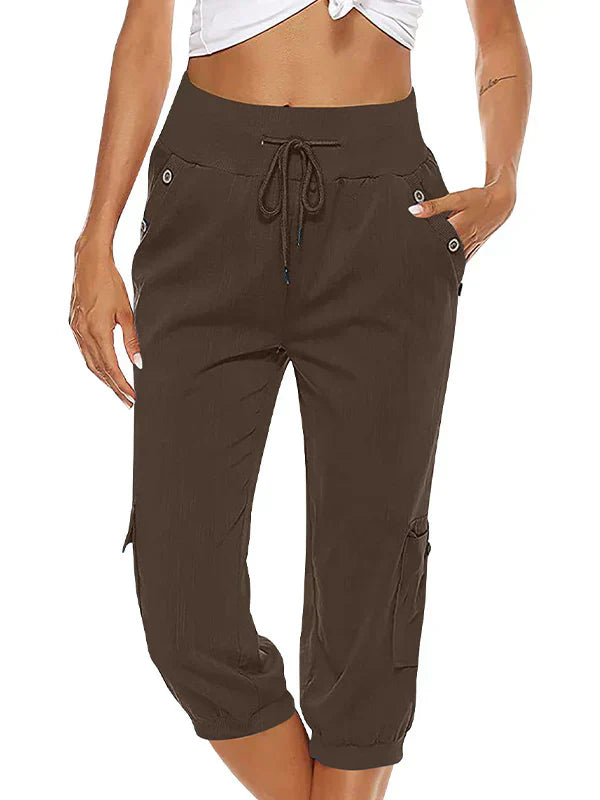 CD | Pantaloni cargo cu cordon pentru femei, talie elastică, pantaloni casual capri