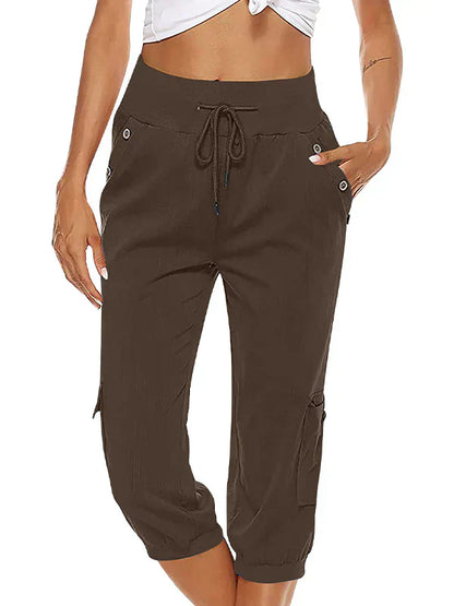 CD | Pantaloni cargo cu cordon pentru femei, talie elastică, pantaloni casual capri