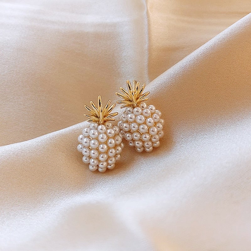 Tropical Pineapple And Pearl Encrusted Earrings