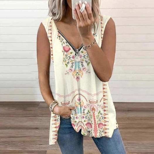 CD | Bluză elegantă și casual cu model floral și închidere cu fermoar