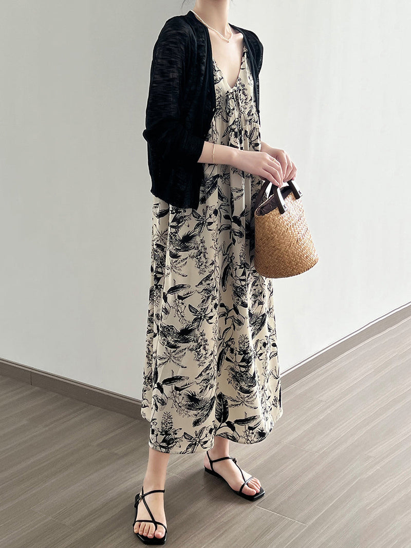 Summer Artsy Ink-print Vest Dress