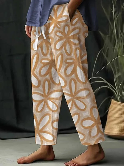 CD | Pantaloni largi de agrement pentru femei cu model floral botanic