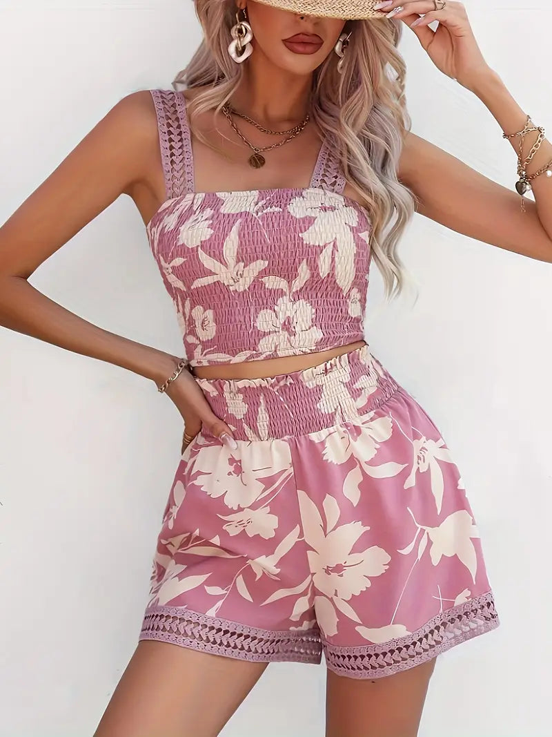 CD | Set top și pantaloni scurți cu model floral
