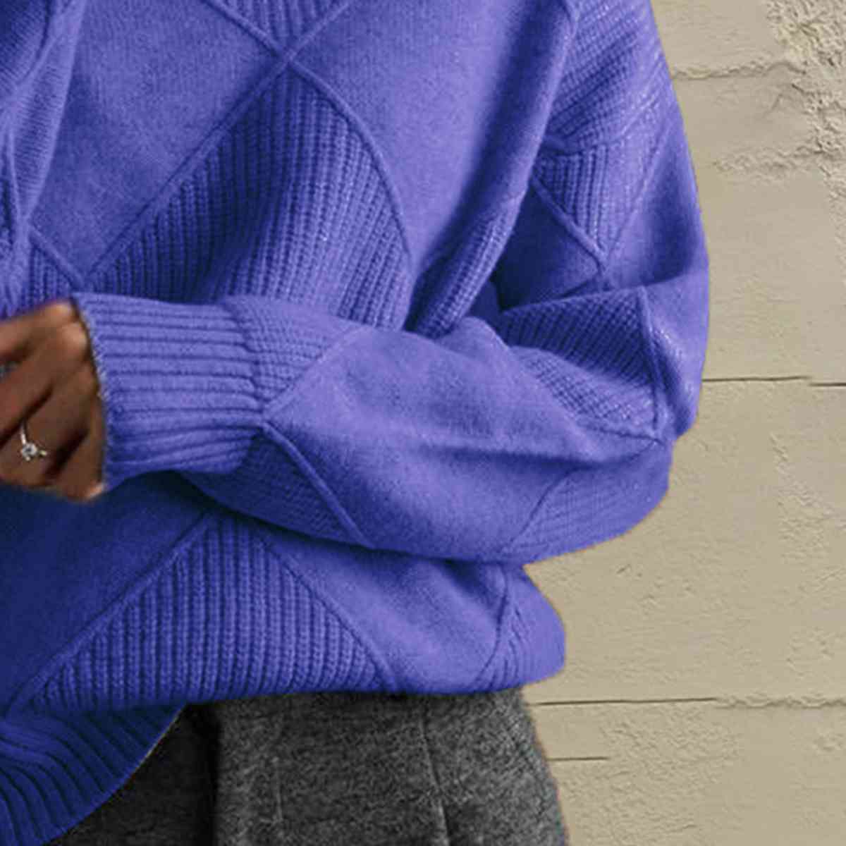 CD | Pulover chic cu guler tip broască țestoasă din tricot geometric