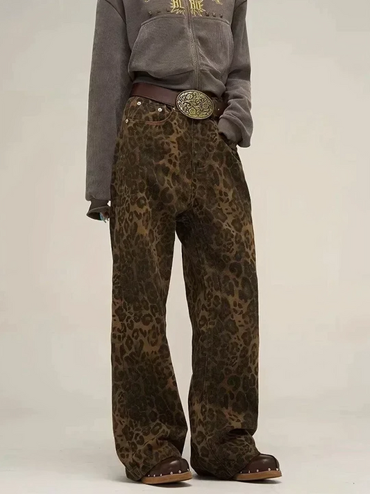 CD | Pantaloni lejeri vintage pentru femei cu imprimeu leopard