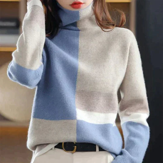 CD | Pulover elegant combinat albastru/alb