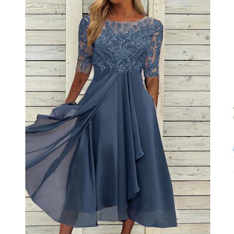 CD | Rochie midi din sifon cu mâneci transparente în lungime midi