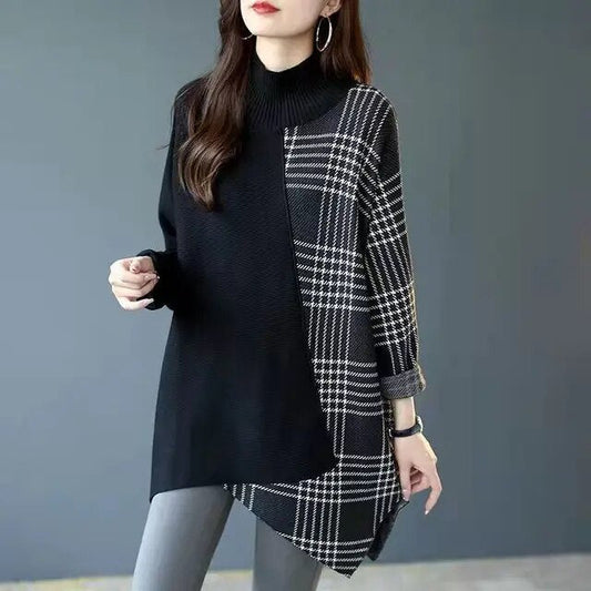 CD | Pulover casual în carouri cu decolteu pe jumătate lung