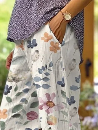 CD | Pantaloni lejeri, casual, cu model floral