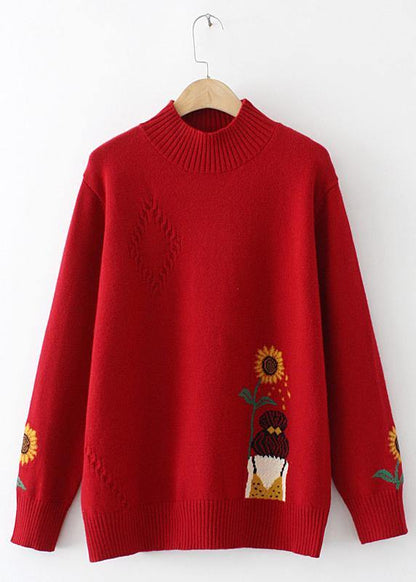 Black Sunflower Knitted Top High Neck Sweaters