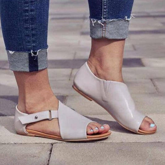 CD | Femei Peep Toe Buckle Flats Sandale