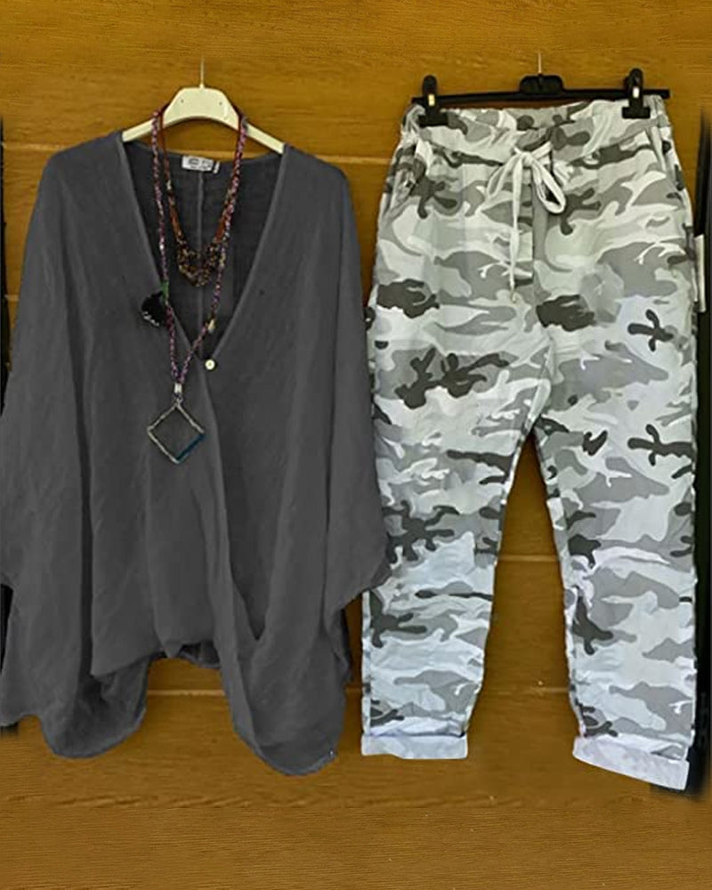 CD | Set de pantaloni și bluză cu model de camuflaj