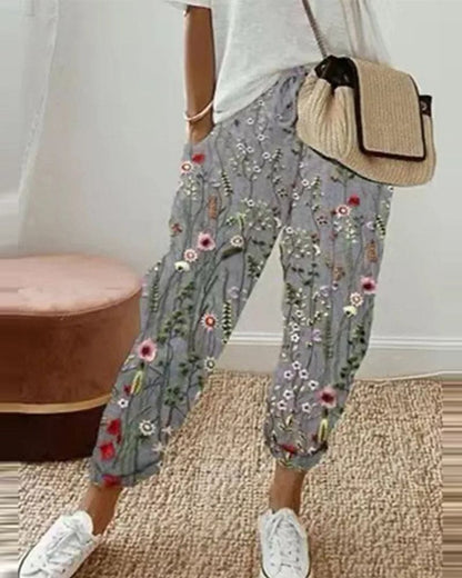 CD | Pantaloni casual din in pentru femei cu buzunare