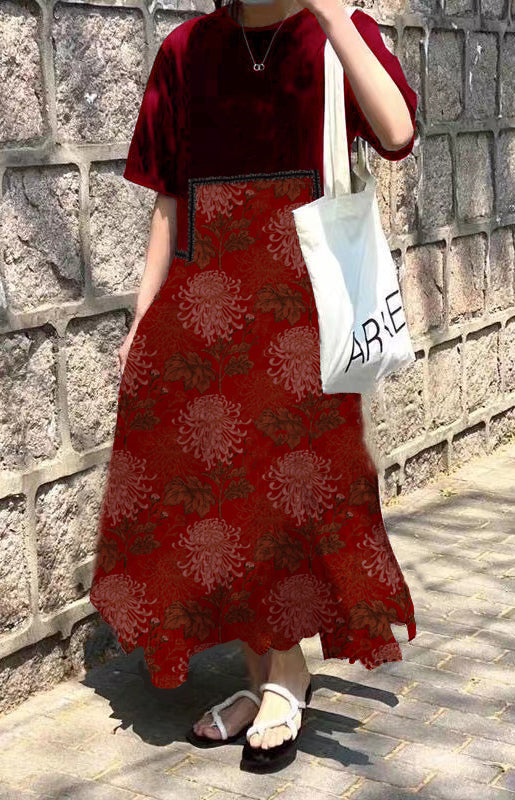 Black Print O-neck Asymmetrical Plaid Mosaic Dress