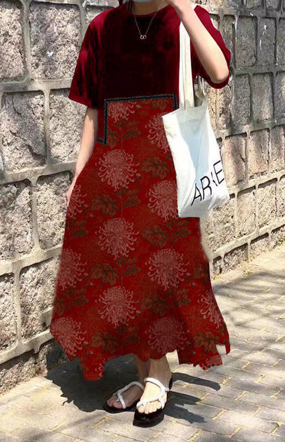 Black Print O-neck Asymmetrical Plaid Mosaic Dress