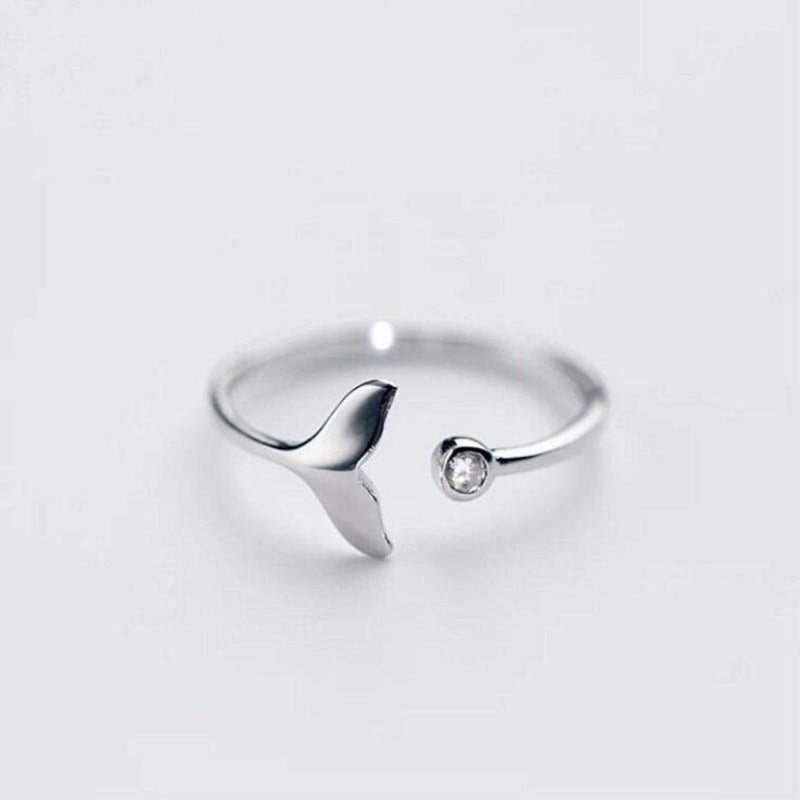 Dolphin Tail Ring In 925 Sterling Silver And Adjustable Zirconia