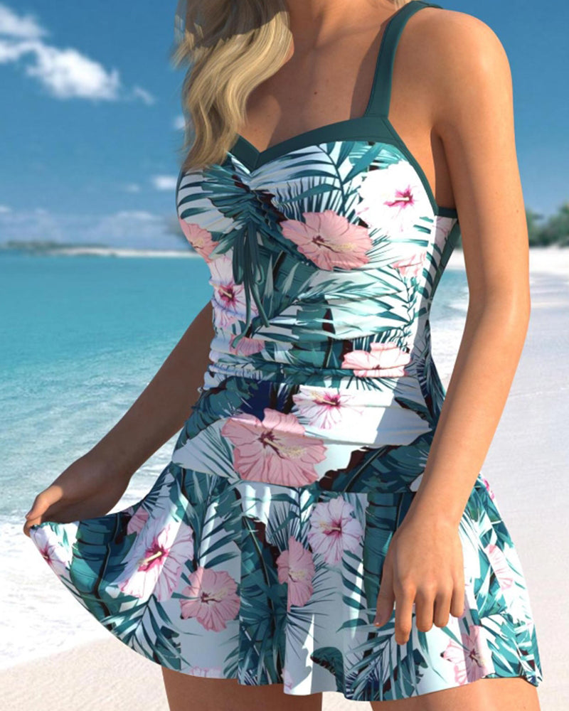 CD | Costum de baie tropical cu fustă florală