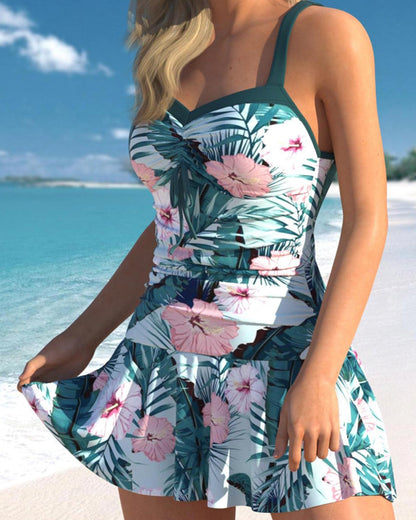 CD | Costum de baie tropical cu fustă florală