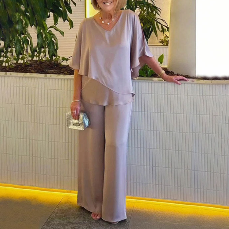 CD | Set elegant de bluză cu mâneci batwing și pantaloni largi pentru femei