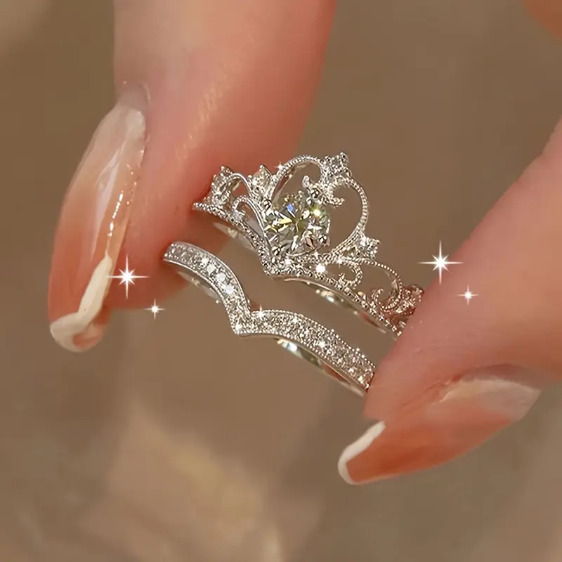 Bright Crown Silver Ring Set
