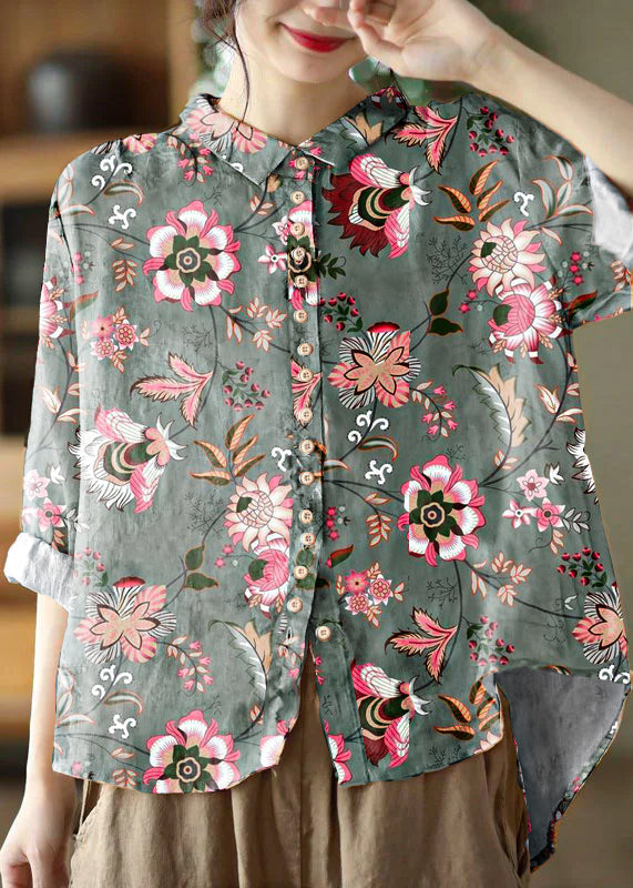 Simple White-polka Dots Peter Pan Collar Print Button Cotton Blouse Tops Long Sleeve