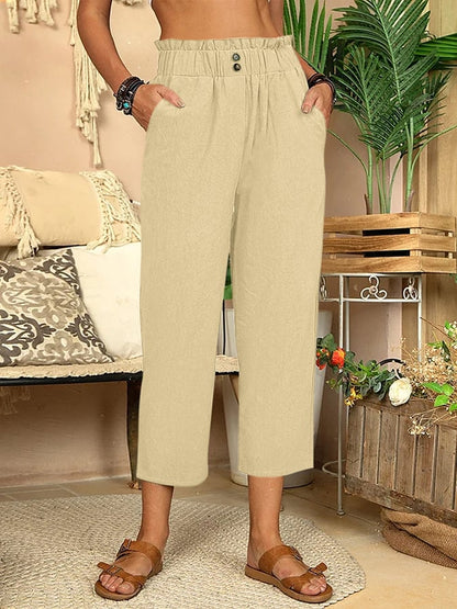 CD | Pantaloni casual cu croială dreaptă din bumbac și in pentru femei