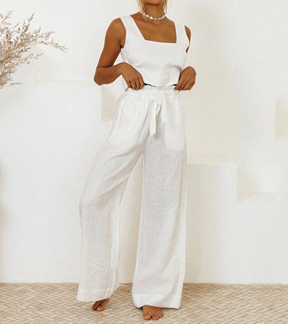 CD | Top minimalist și pantaloni cu picioare largi într-un set