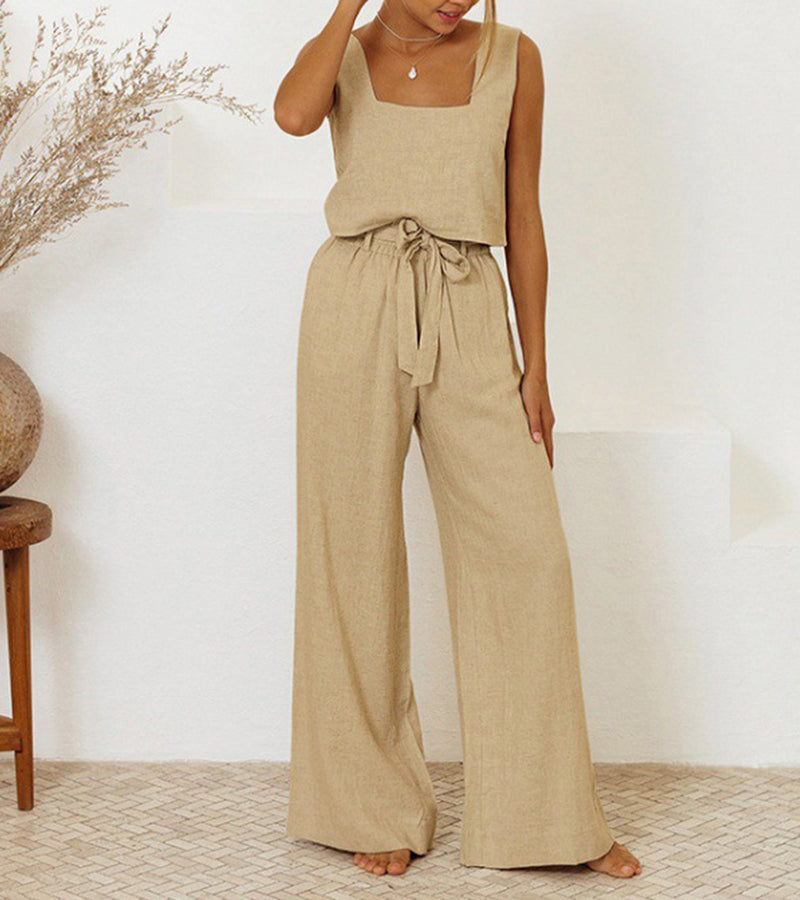 CD | Top minimalist și pantaloni cu picioare largi într-un set
