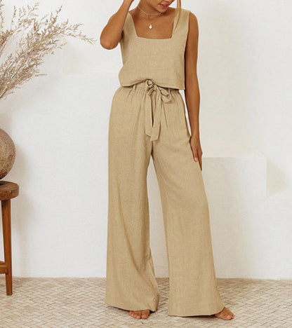 CD | Top minimalist și pantaloni cu picioare largi într-un set