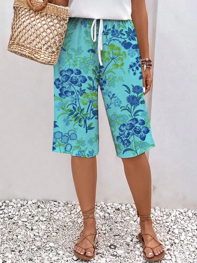 CD | Pantaloni largi, casual, pentru femei, cu imprimeu floral, cordon și talie elastică