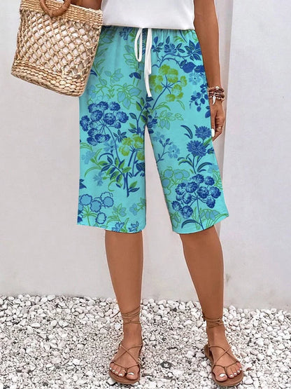 CD | Pantaloni largi, casual, pentru femei, cu imprimeu floral, cordon și talie elastică