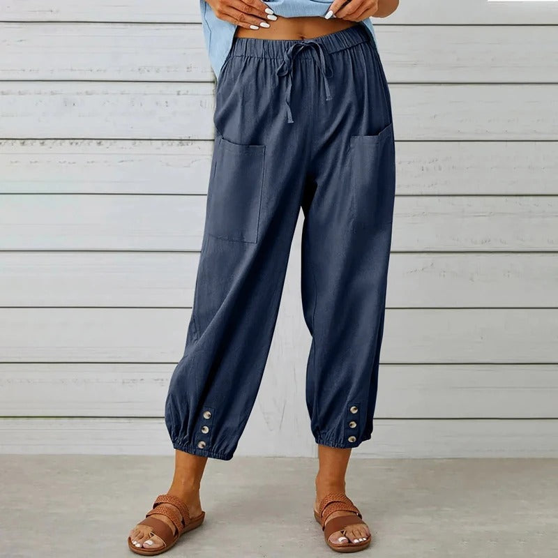 CD | Pantaloni casual din bumbac și in pentru femei