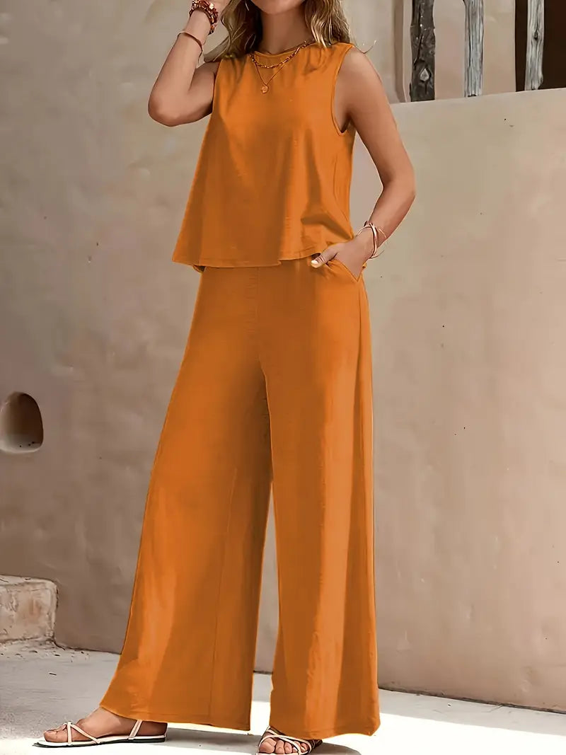 CD | Set format dintr-un top fără mâneci și pantaloni cu picioare largi