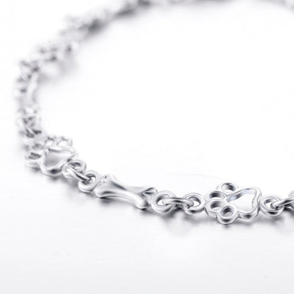 Limited Edition Pure Silver Dog Paw And Bone Charms Bracelet