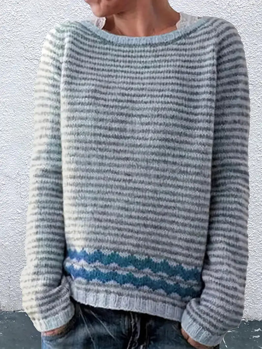 CD | Pulover tricotat în dungi cu model geometric