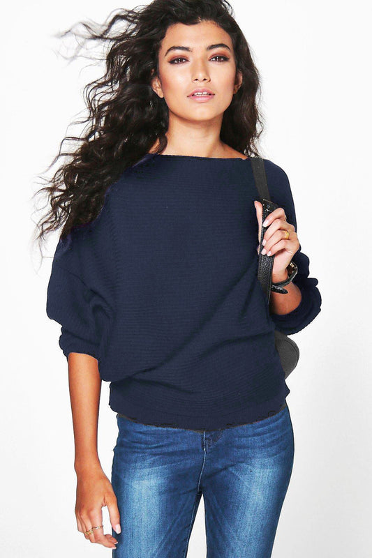 Fashion Loose Bat Sleeve Boat Neck Knit Women's Sweater