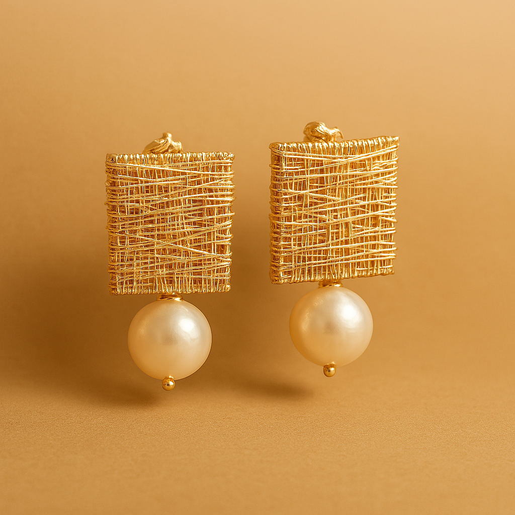 Vintage Golden Threads With Pearls Earrings