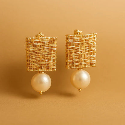 Vintage Golden Threads With Pearls Earrings