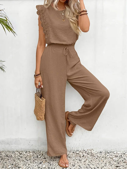 CD | Top elegant din dantelă și pantaloni cu picior lat