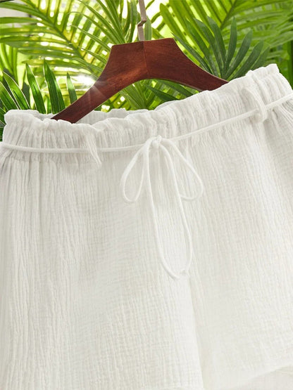CD | Pantaloni scurți boho din amestec de bumbac alb