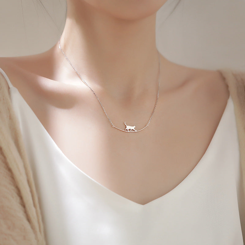 Climbing Cat Necklace In Silver