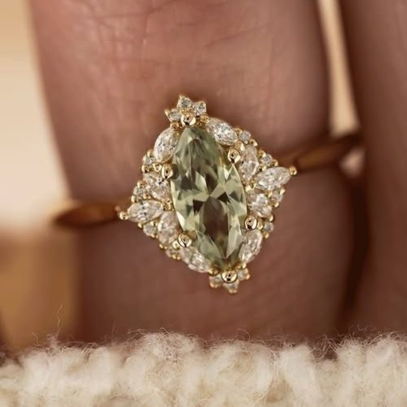 Olive Marquise Halo Ring