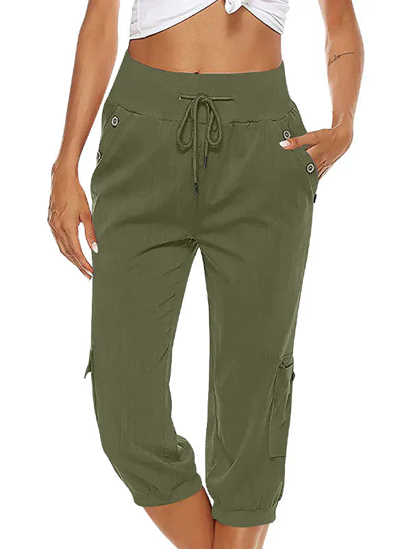 CD | Pantaloni cargo cu cordon pentru femei, talie elastică, pantaloni casual capri