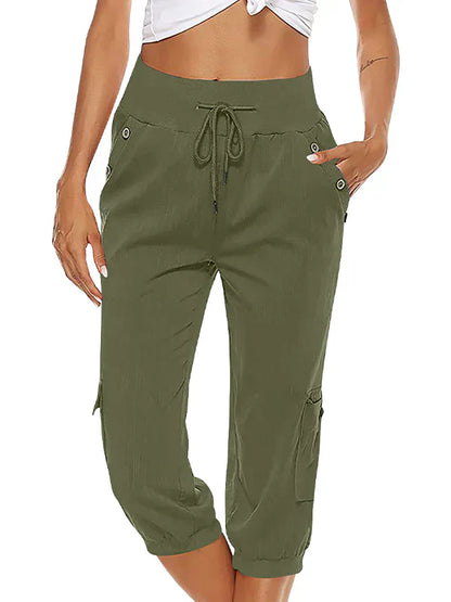 CD | Pantaloni cargo cu cordon pentru femei, talie elastică, pantaloni casual capri