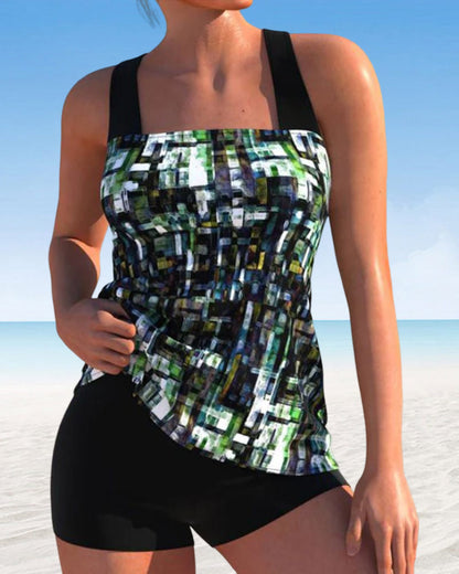 CD | Costum de baie tip tankini imprimat cu decolteu pătrat