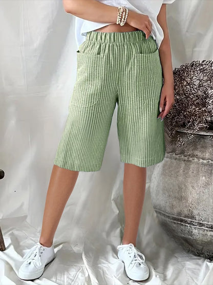 CD | Pantaloni scurți casual, cu croială largă, din jacquard, cu dungi retro artistice