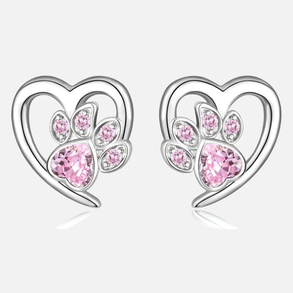 Paw And Heart Earrings With Zirconia