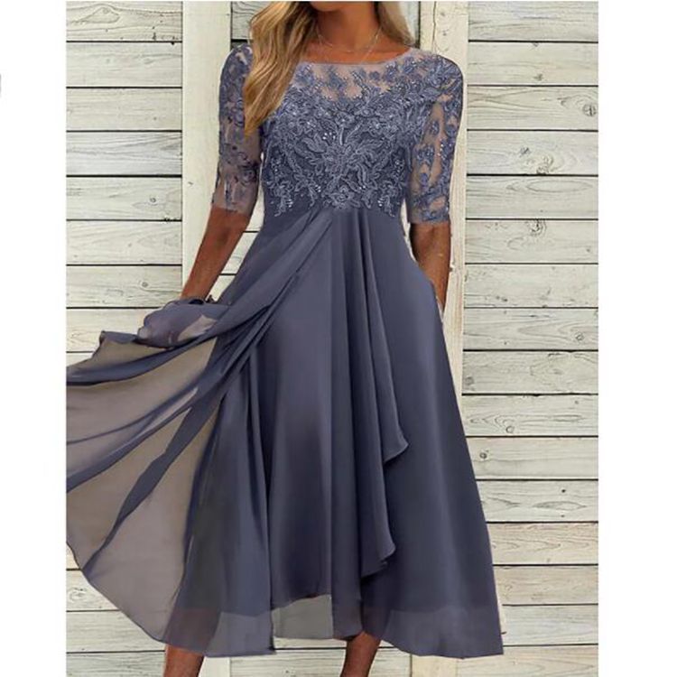 CD | Rochie midi din sifon cu mâneci transparente în lungime midi