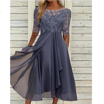 CD | Rochie midi din sifon cu mâneci transparente în lungime midi