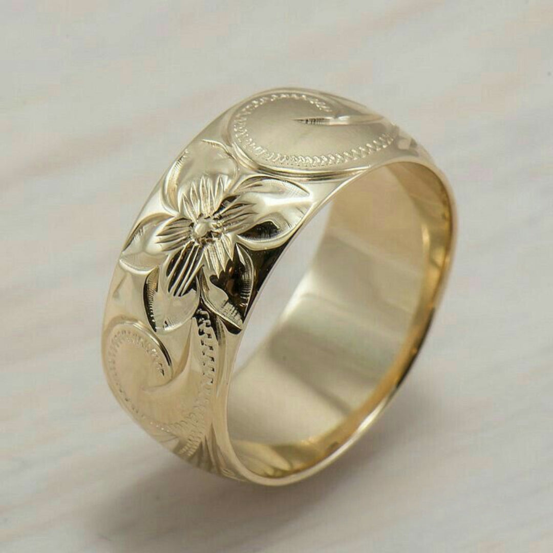 Golden Floral Signet Ring